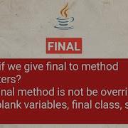 Java 26 Final Variables Parameters Methods Classes Blank Variables Non Access Modifier